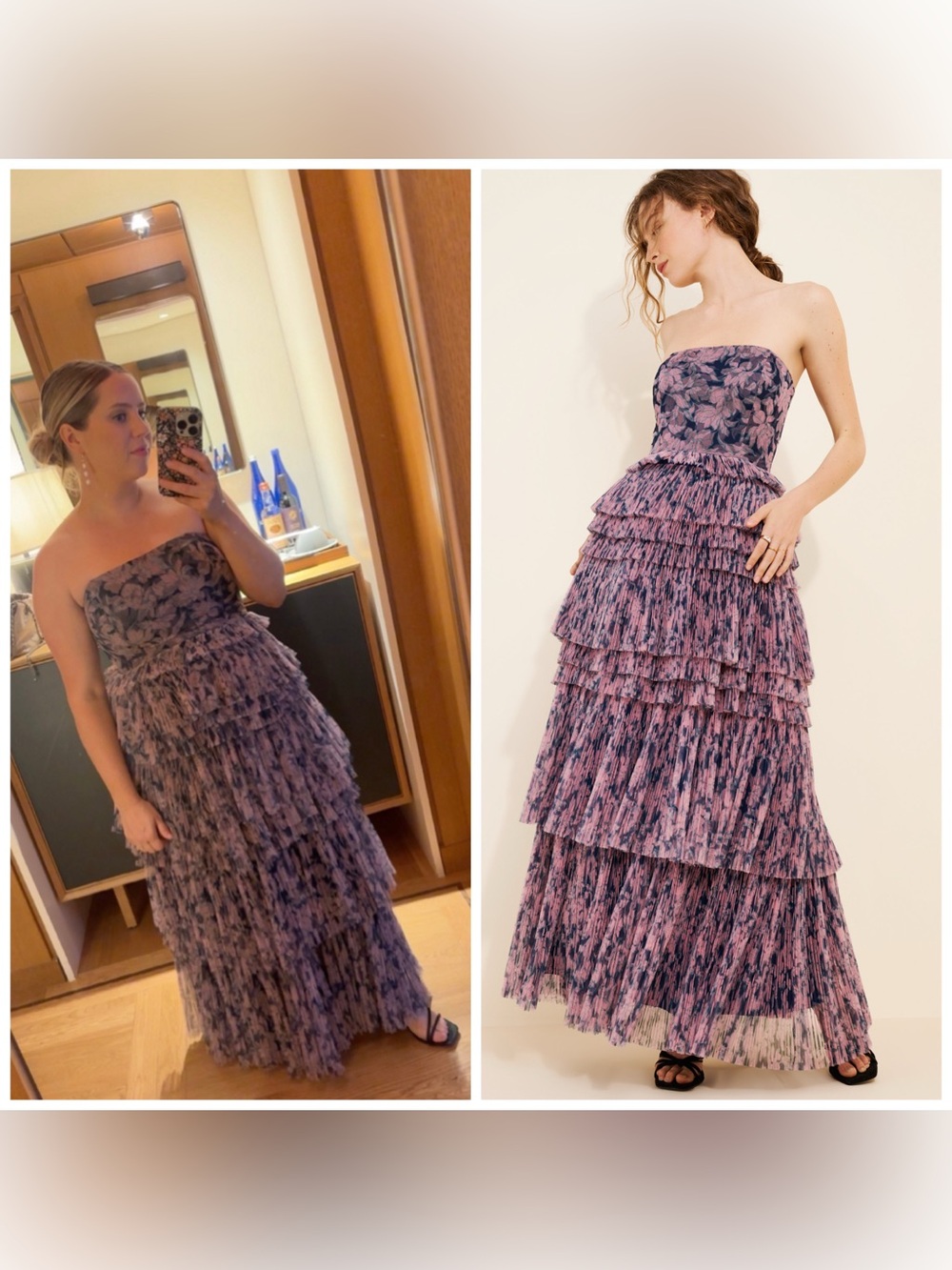 Hutch Anthropologie Outline Floral Tiered Maxi Dress Tulle Pleated Floral‎ Sz 10